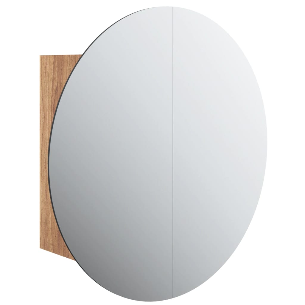 tölgy fürdőszobai szekrény kerek tükörrel/LED-del 47x47x17,5 cm