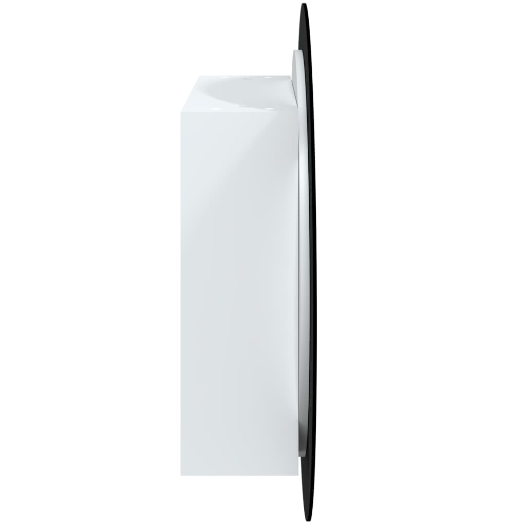 fehér fürdőszobai szekrény kerek tükörrel/LED-del 54x54x17,5 cm