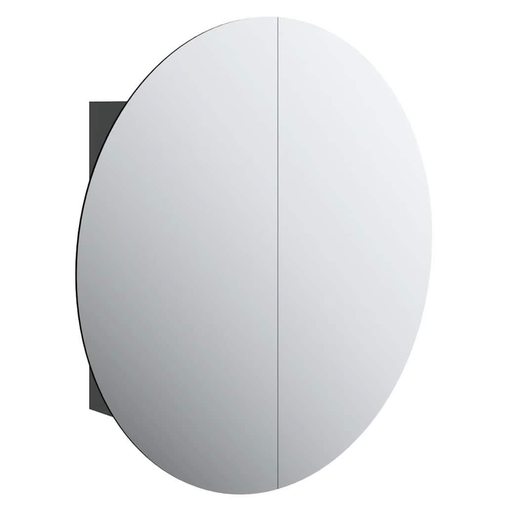 fekete fürdőszobaszekrény kerek tükörrel/LED-del 54x54x17,5 cm