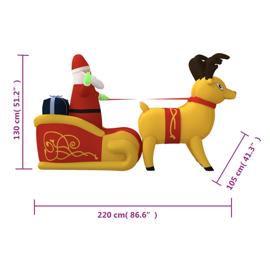 felfújható karácsonyi Mikulás és rénszarvas LED-ekkel 130 cm