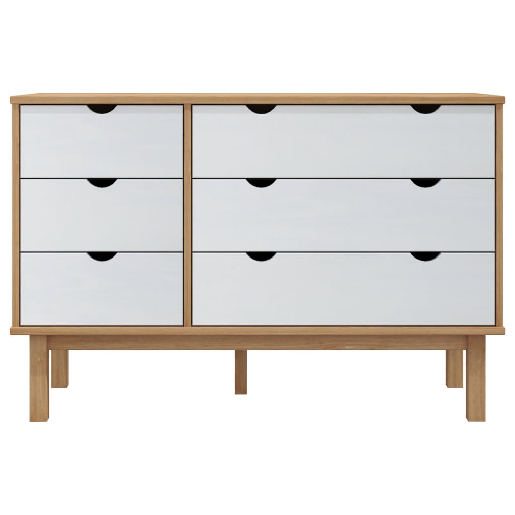 OTTA barna-fehér tömör fenyőfa éjjeliszekrény 111x43x73,5 cm