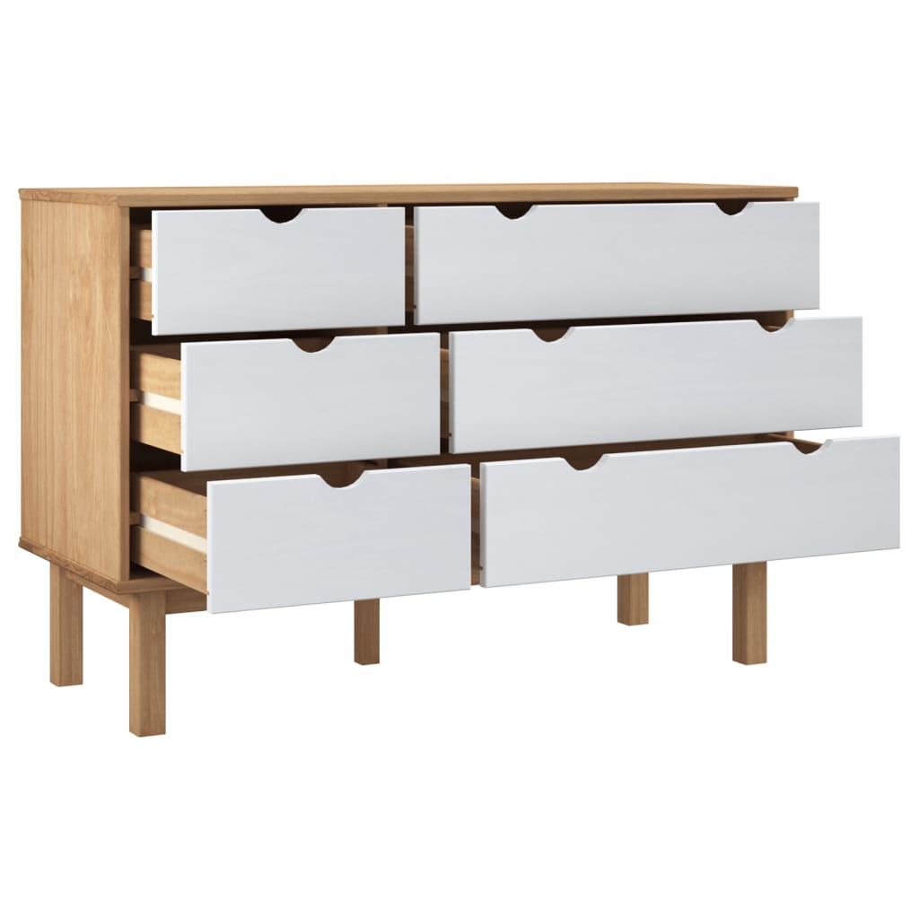 OTTA barna-fehér tömör fenyőfa éjjeliszekrény 111x43x73,5 cm