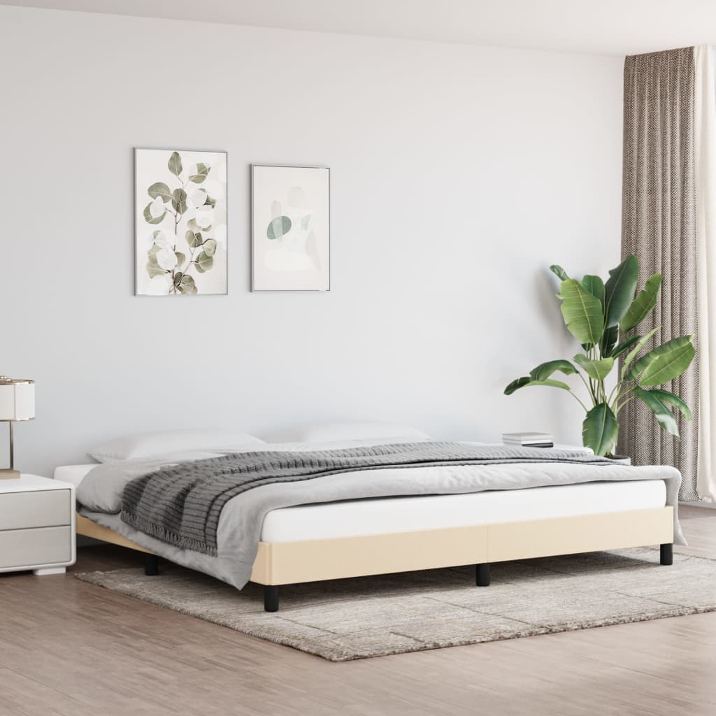 krémszínű szövet ágykeret matrac nélkül 200 x 200 cm