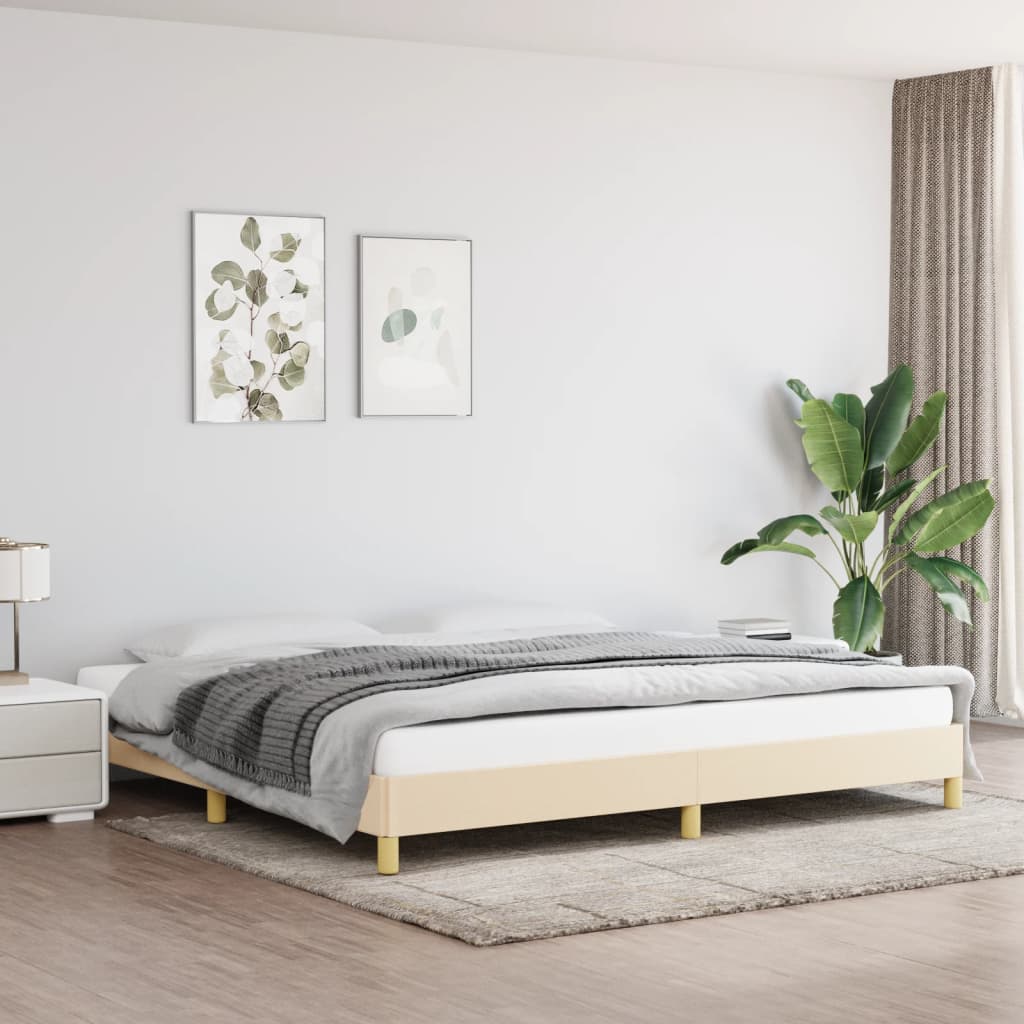 krémszínű szövet ágykeret matrac nélkül 200 x 200 cm