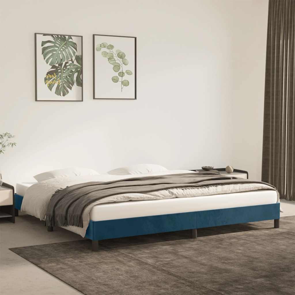 sötétkék bársony ágykeret matrac nélkül 200x200 cm