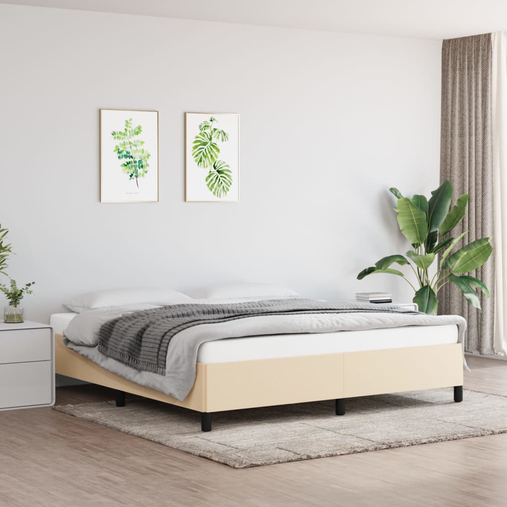 krémszínű szövet ágykeret matrac nélkül 160 x 200 cm