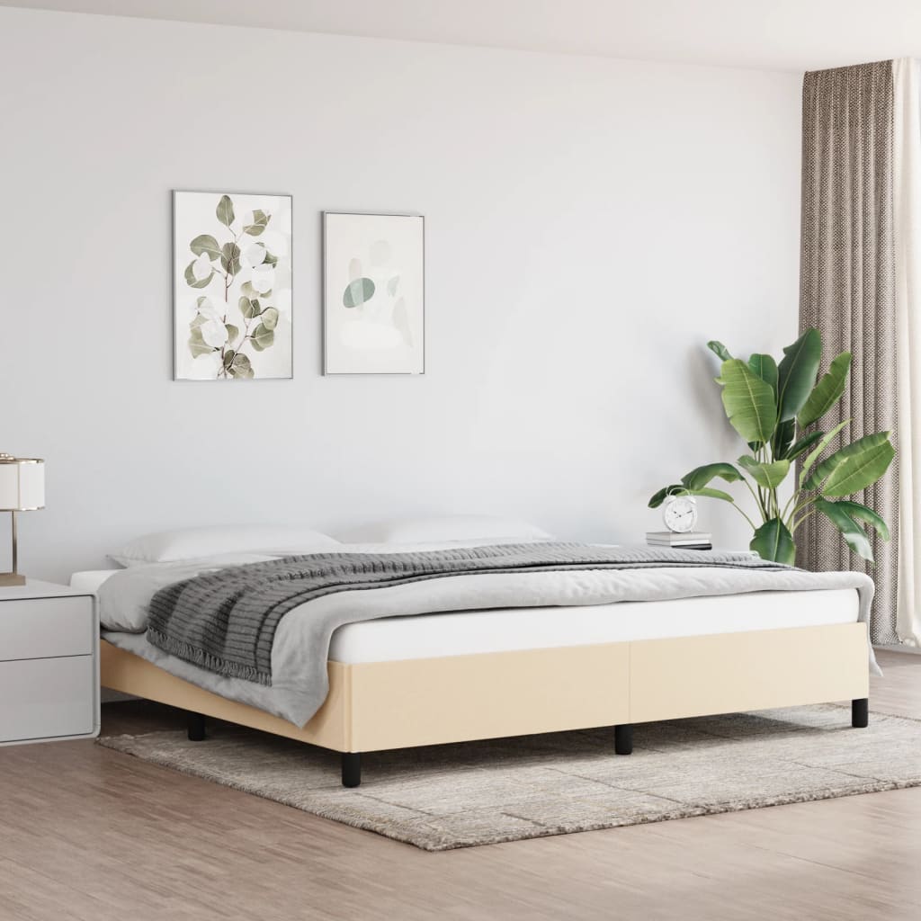 krémszínű szövet ágykeret matrac nélkül 200 x 200 cm