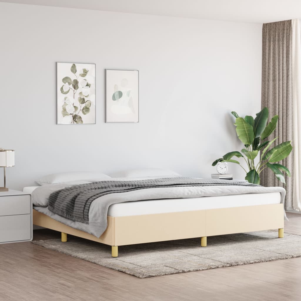 krémszínű szövet ágykeret matrac nélkül 200 x 200 cm