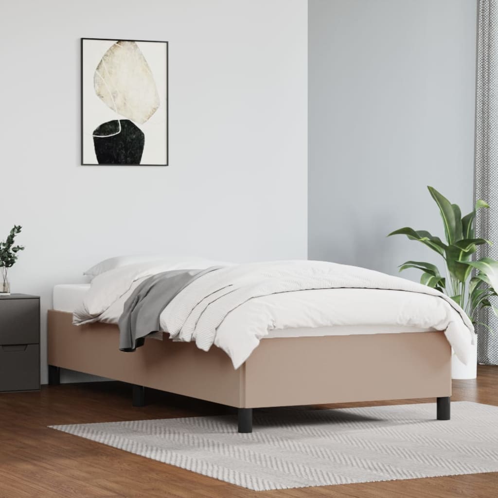 cappuccino színű műbőr ágykeret matrac nélkül 80 x 200 cm