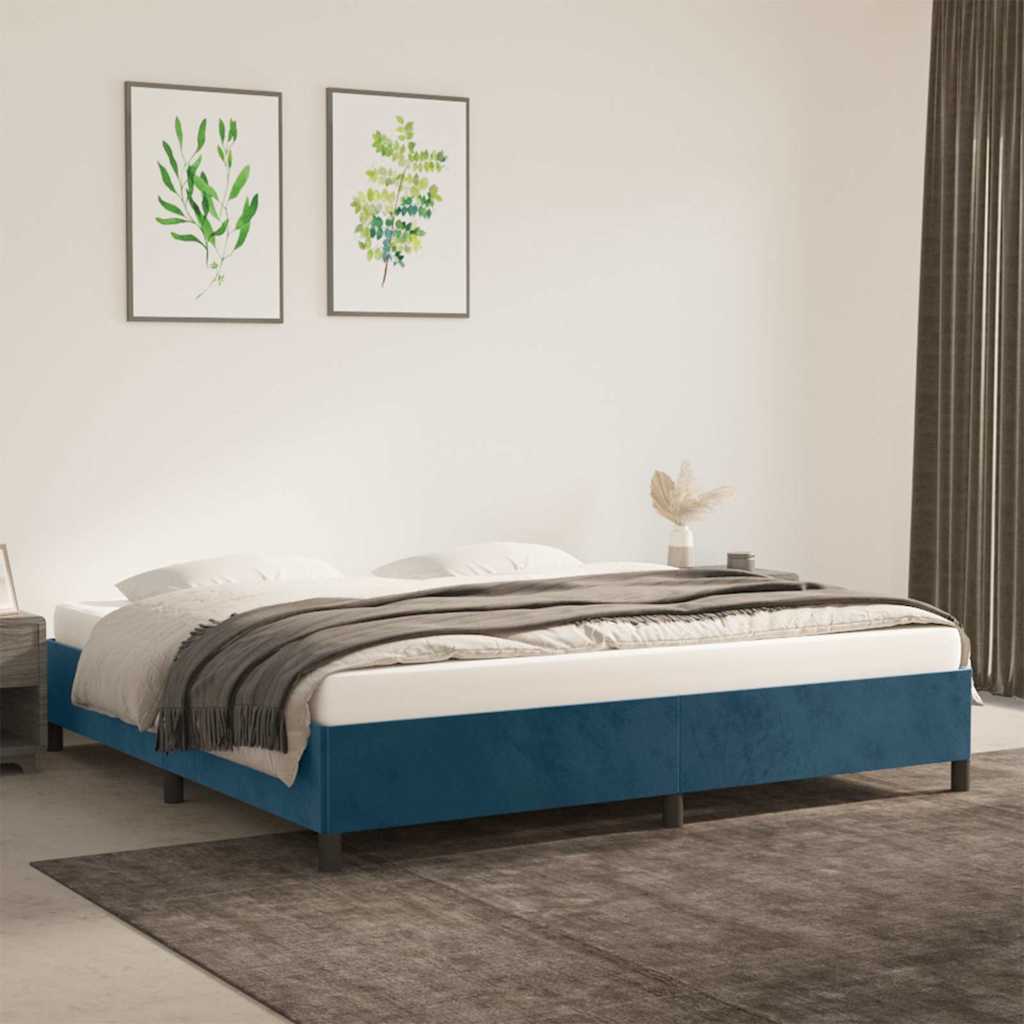 sötétkék bársony ágykeret matrac nélkül 200x200 cm