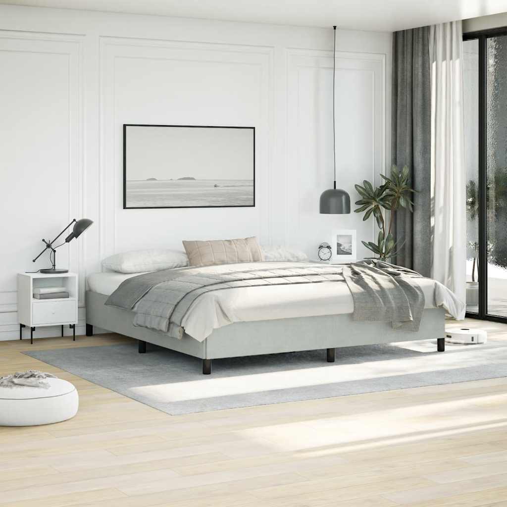 világosszürke bársony ágykeret matrac nélkül 193 x 203 cm king size ágyneműtartós