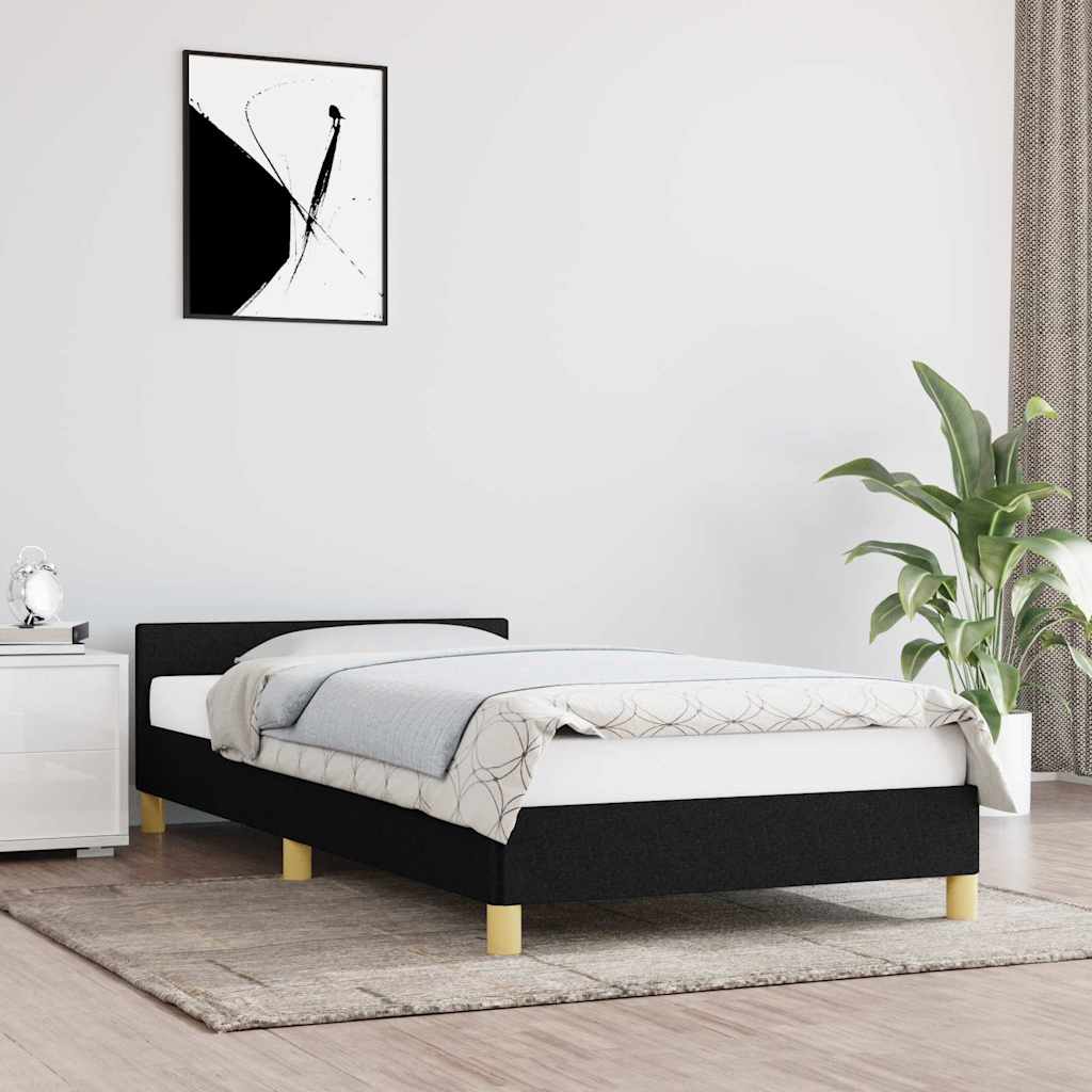 fekete szövet ágykeret fejtámlával matrac nélkül 80 x 200 cm