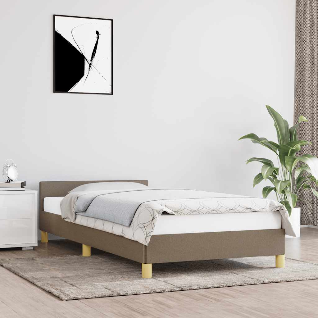 tópszínű szövet ágykeret fejtámlával matrac nélkül 80 x 200 cm