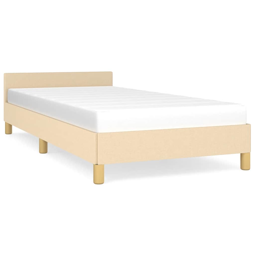 krémszínű szövet ágykeret fejtámlával matrac nélkül 80 x 200 cm