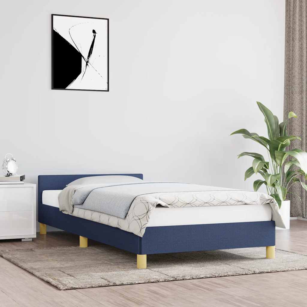 kék szövet ágykeret fejtámlával matrac nélkül 80 x 200 cm