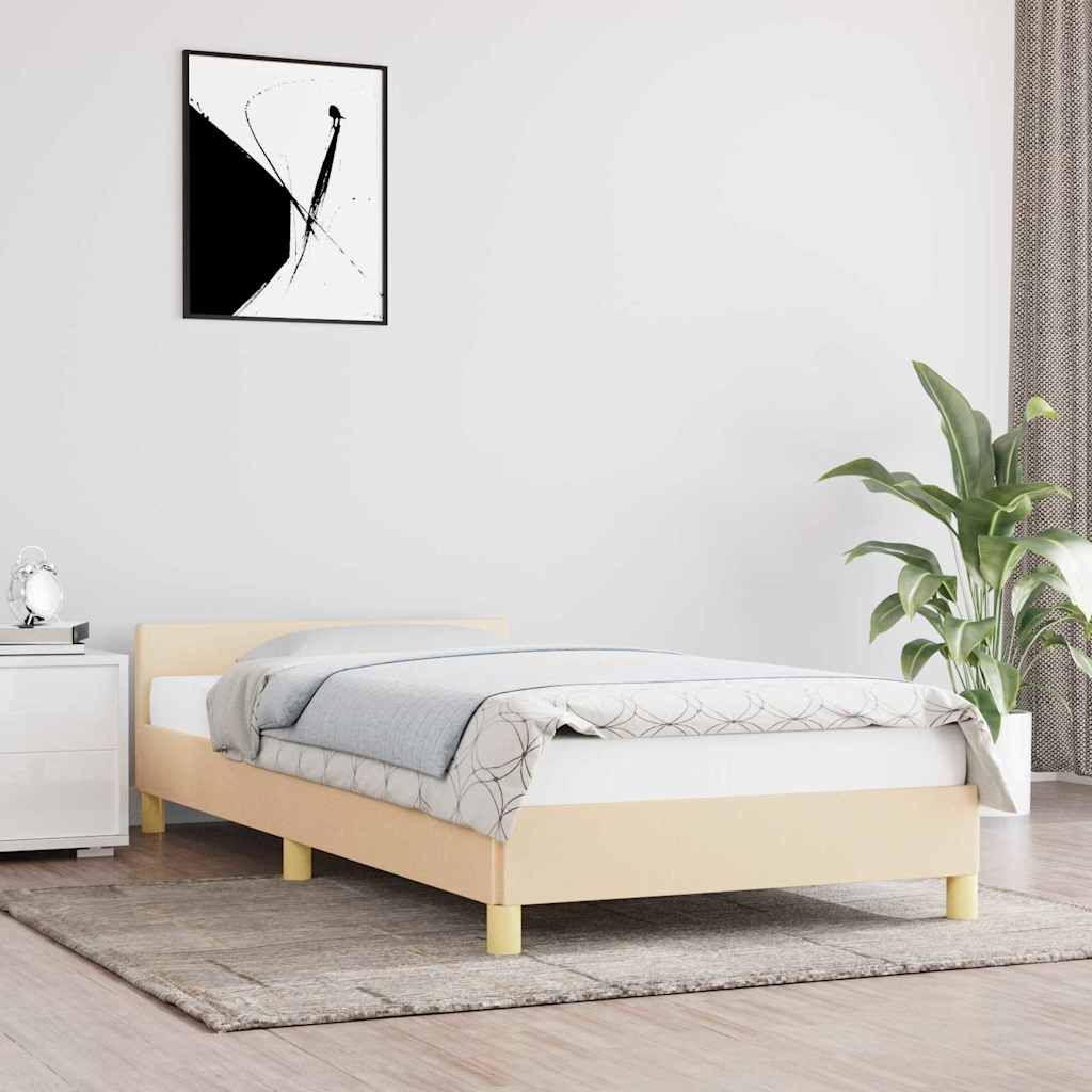 krémszínű szövet ágykeret fejtámlával matrac nélkül 90x190 cm