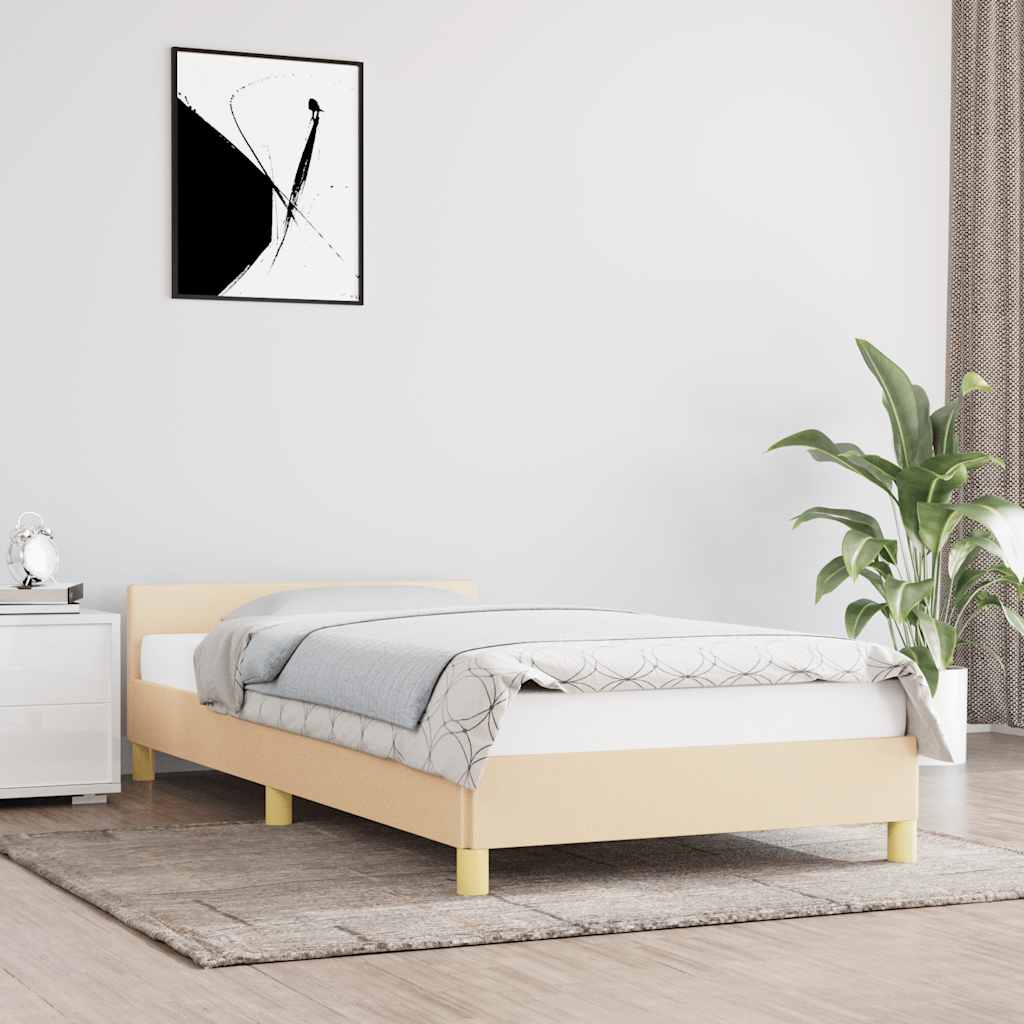 krémszínű szövet ágykeret fejtámlával matrac nélkül 90x200 cm