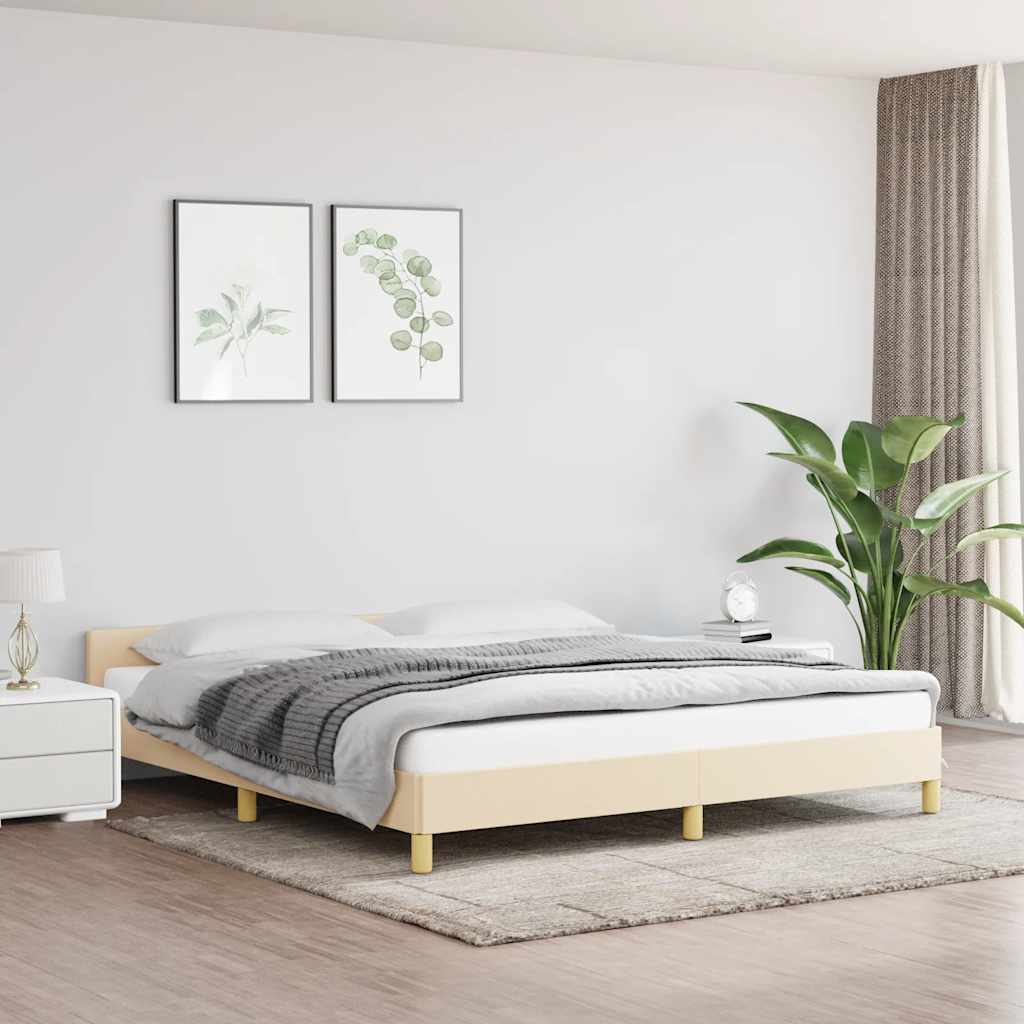krémszínű szövet ágykeret matrac nélkül 180 x 200 cm