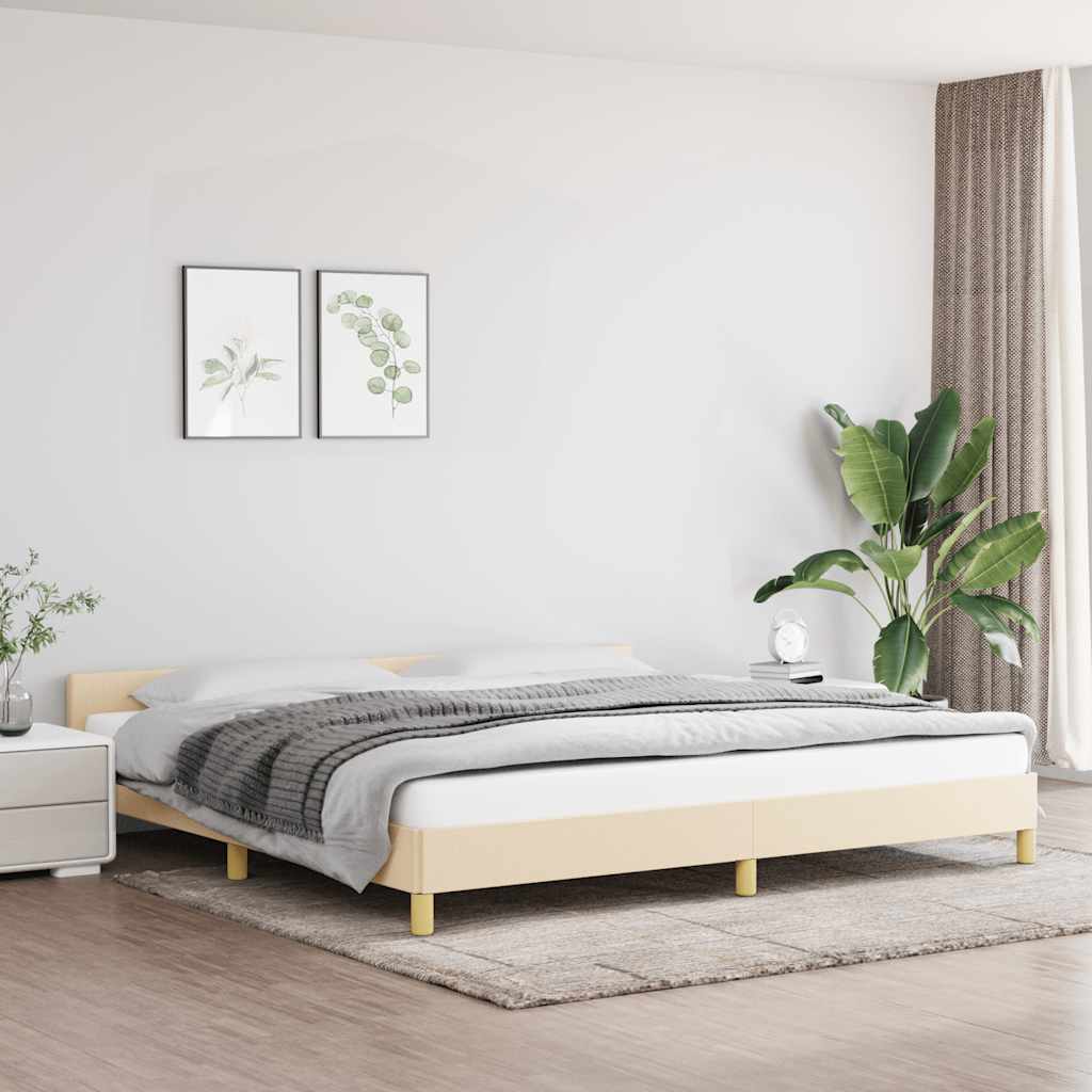 krémszínű szövet ágykeret matrac nélkül 200 x 200 cm