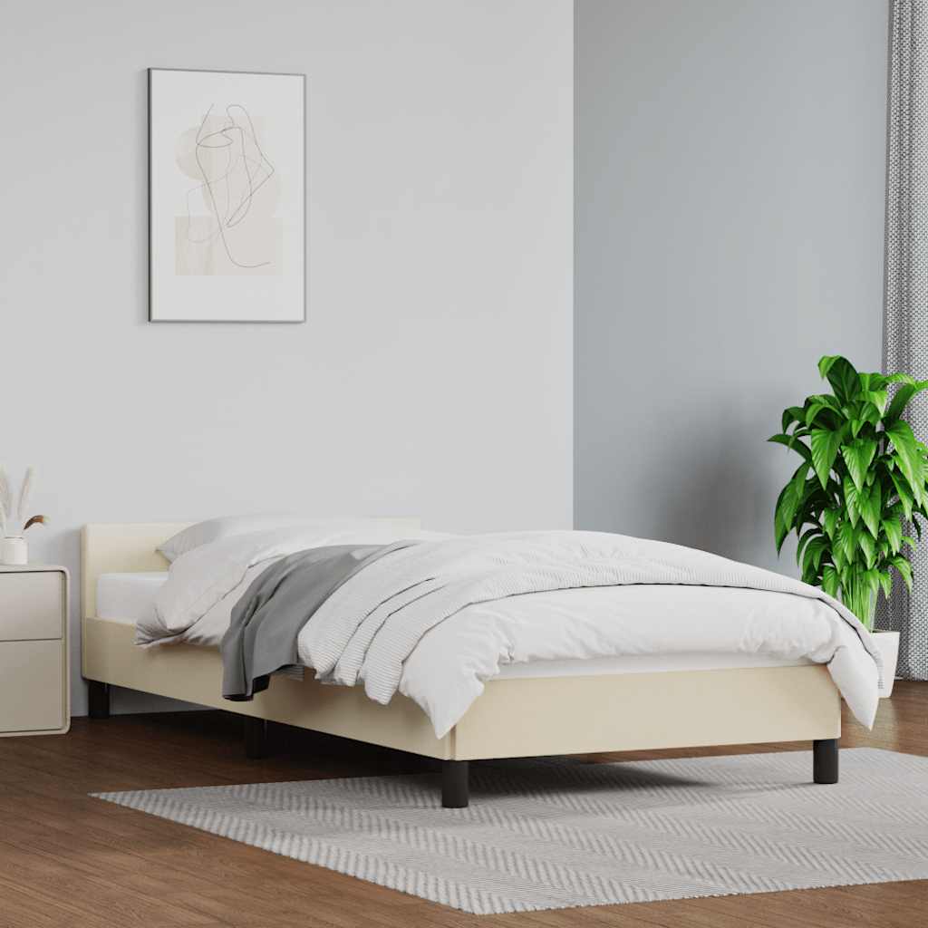 krémszínű ágykeret fejtámlával matrac nélkül 90x200 cm