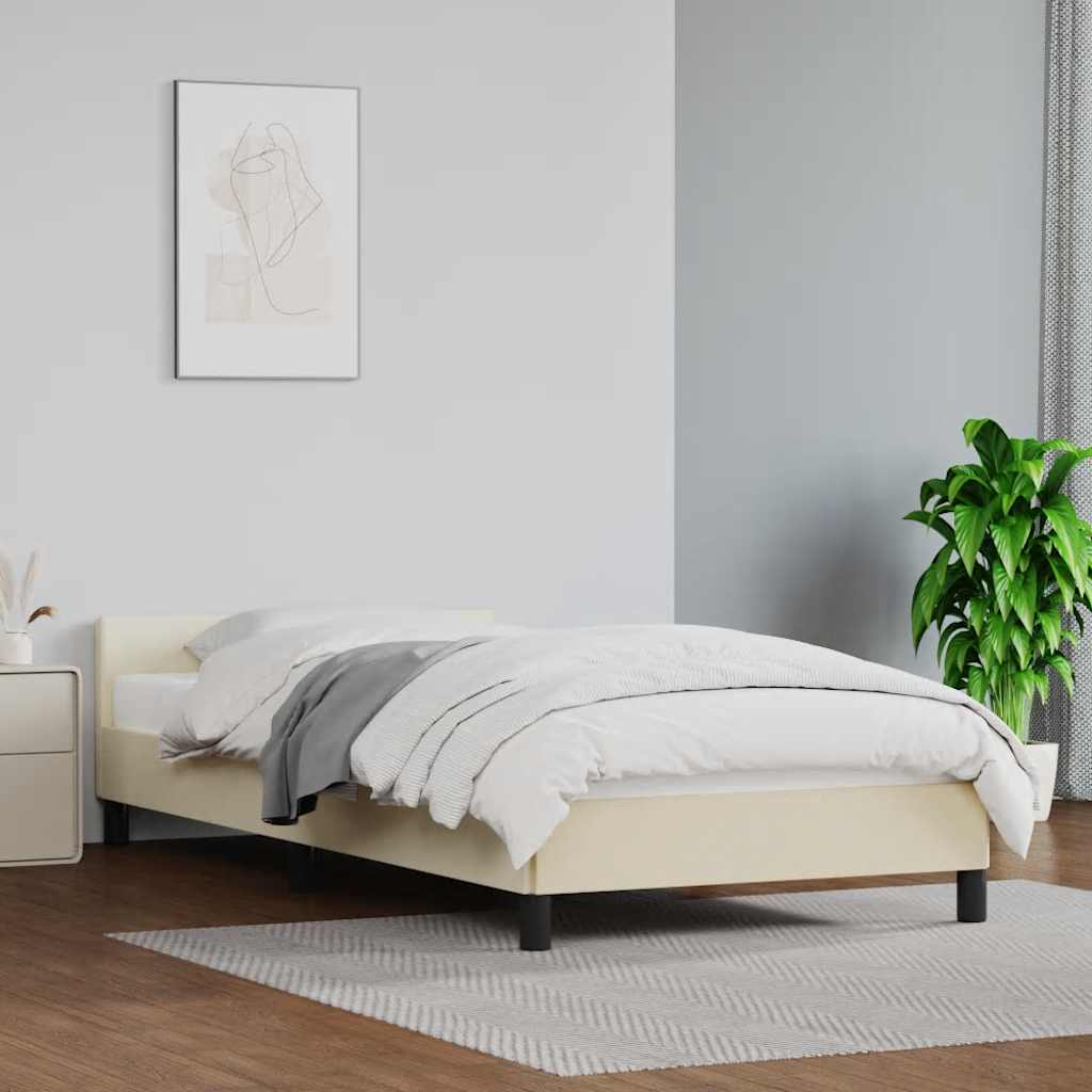 krémszínű ágykeret fejtámlával matrac nélkül 100x200 cm