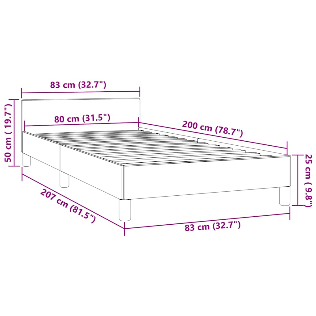 sötétszürke bársony ágykeret matrac nélkül 80x200 cm