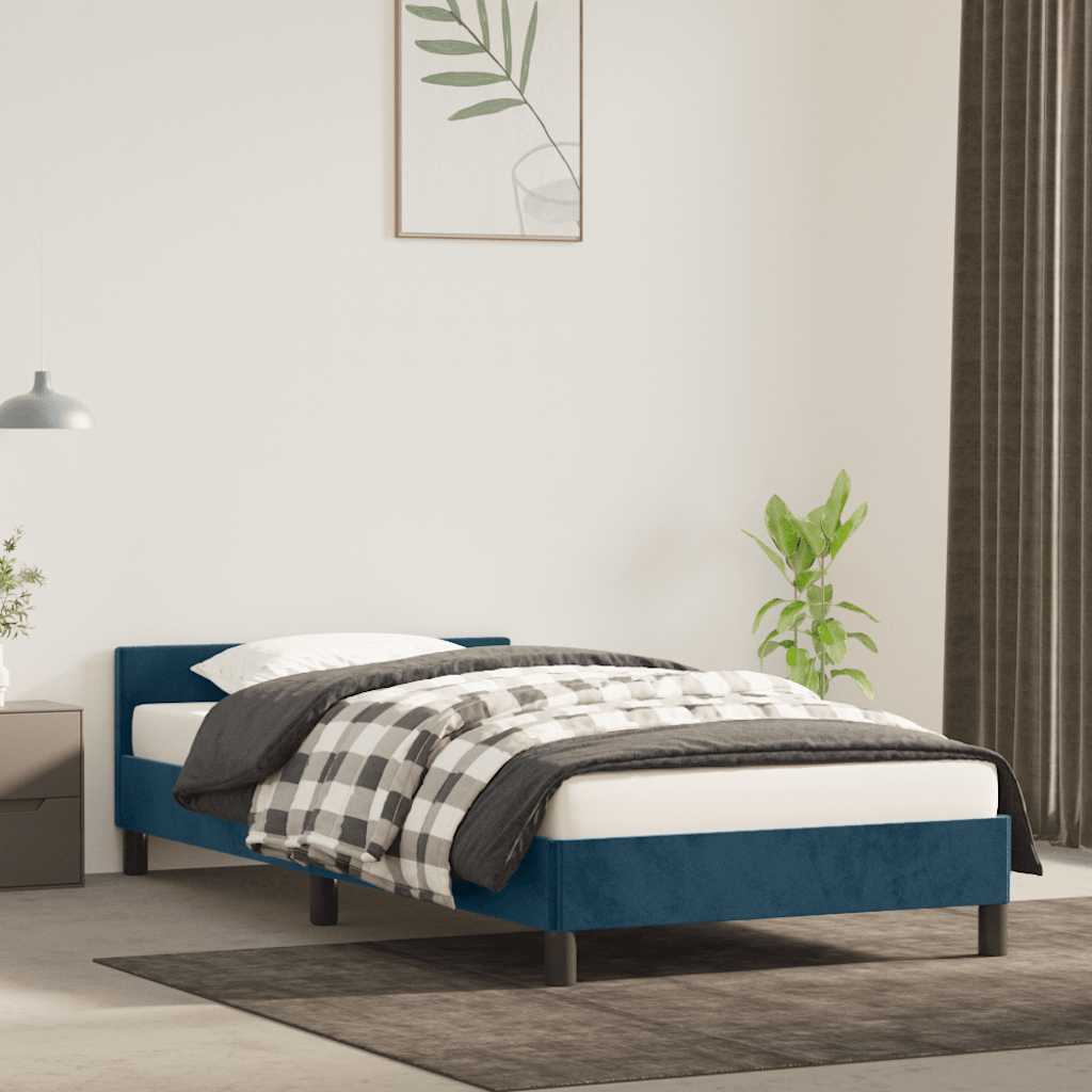 sötétkék bársony ágykeret matrac nélkül 80 x 200 cm