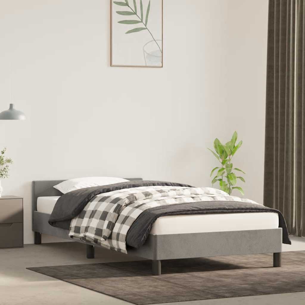 világosszürke bársony ágykeret matrac nélkül 90x200 cm