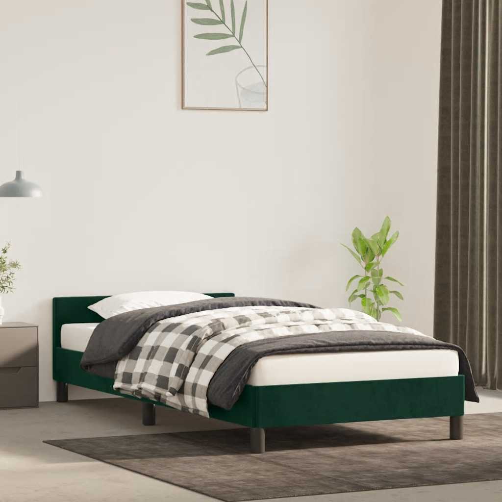 sötétzöld bársony ágykeret matrac nélkül 90x200 cm