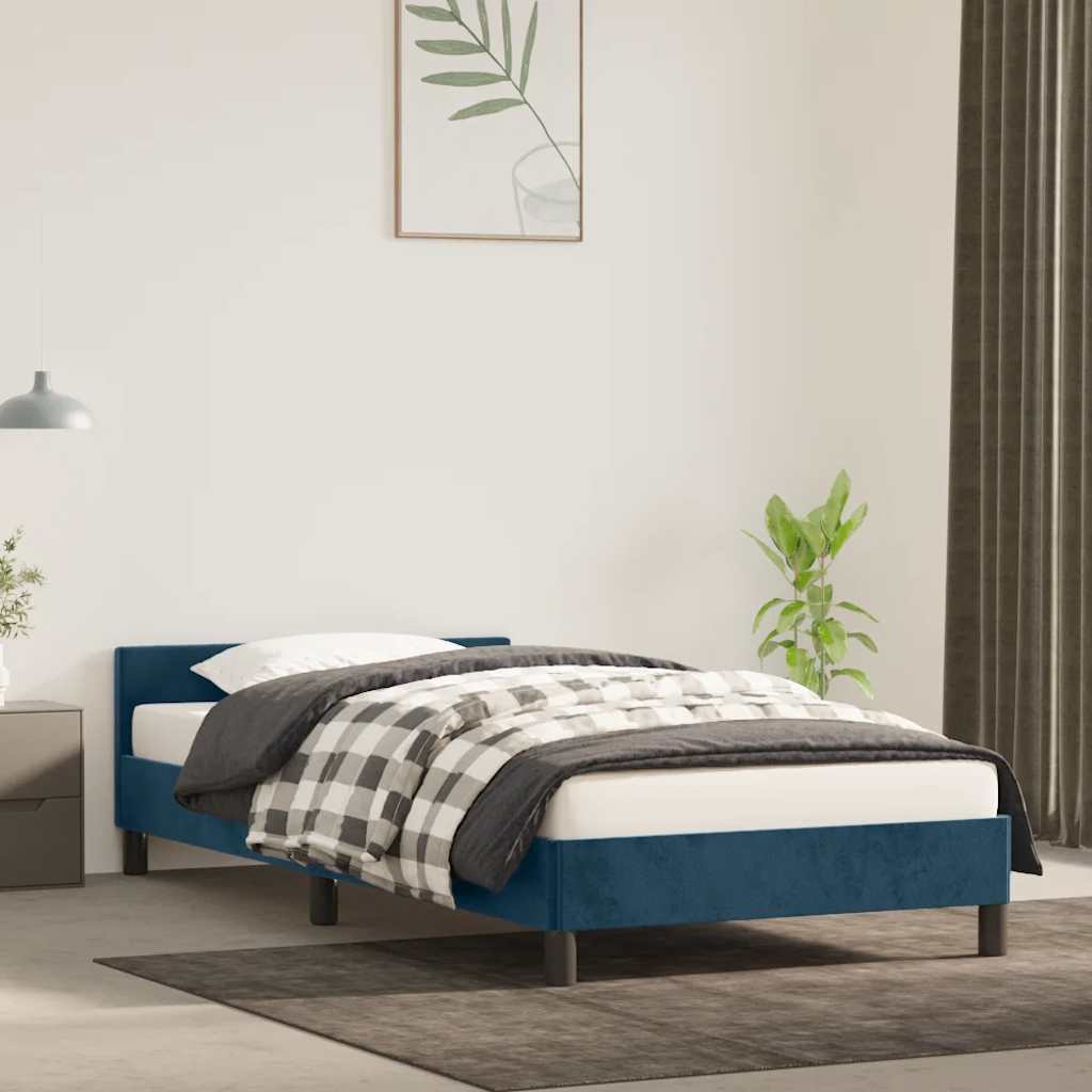 sötétkék bársony ágykeret matrac nélkül 100x200 cm