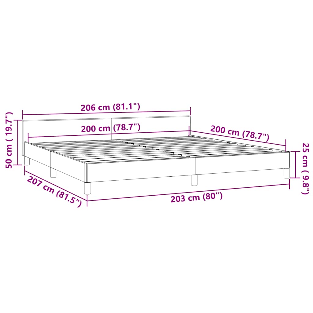 sötétszürke bársony ágykeret matrac nélkül 200 x 200 cm