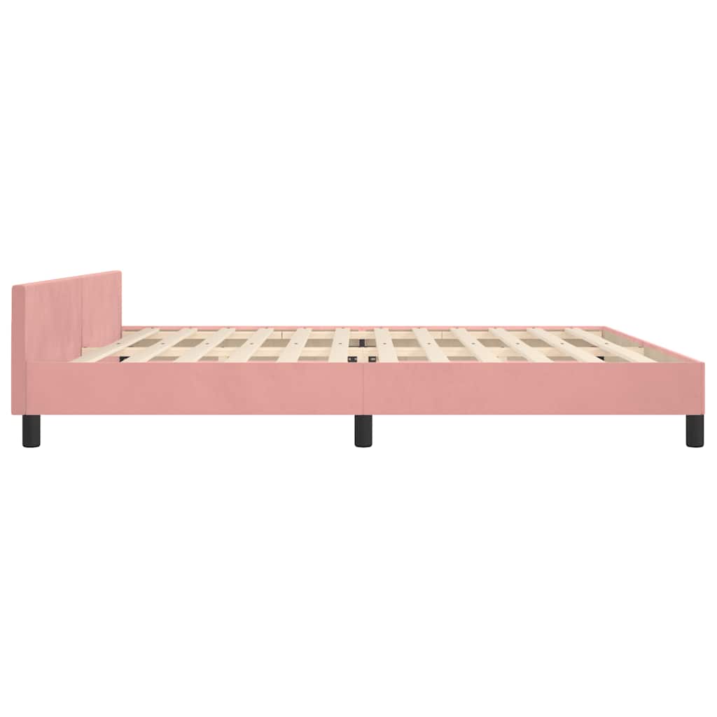 rózsaszín bársony ágykeret fejtámlával matrac nélkül 200x200 cm