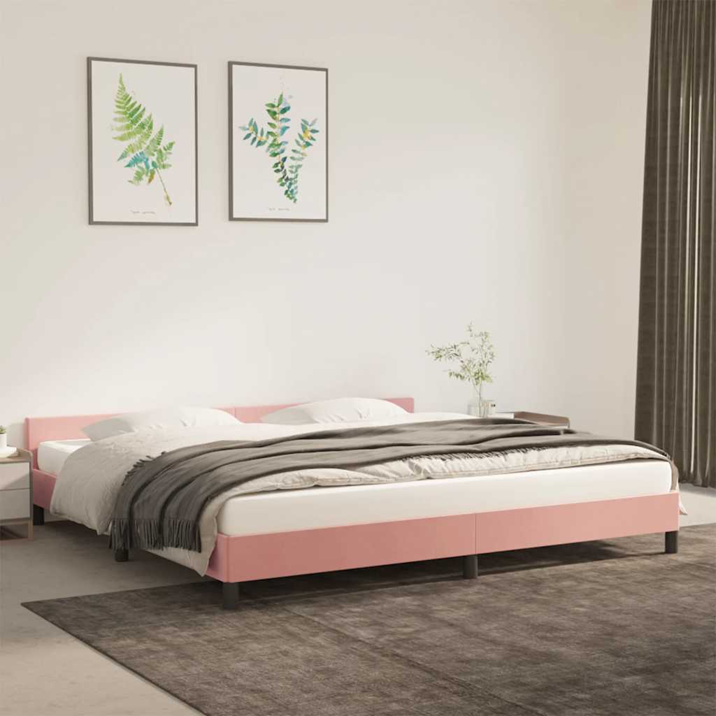 rózsaszín bársony ágykeret fejtámlával matrac nélkül 200x200 cm