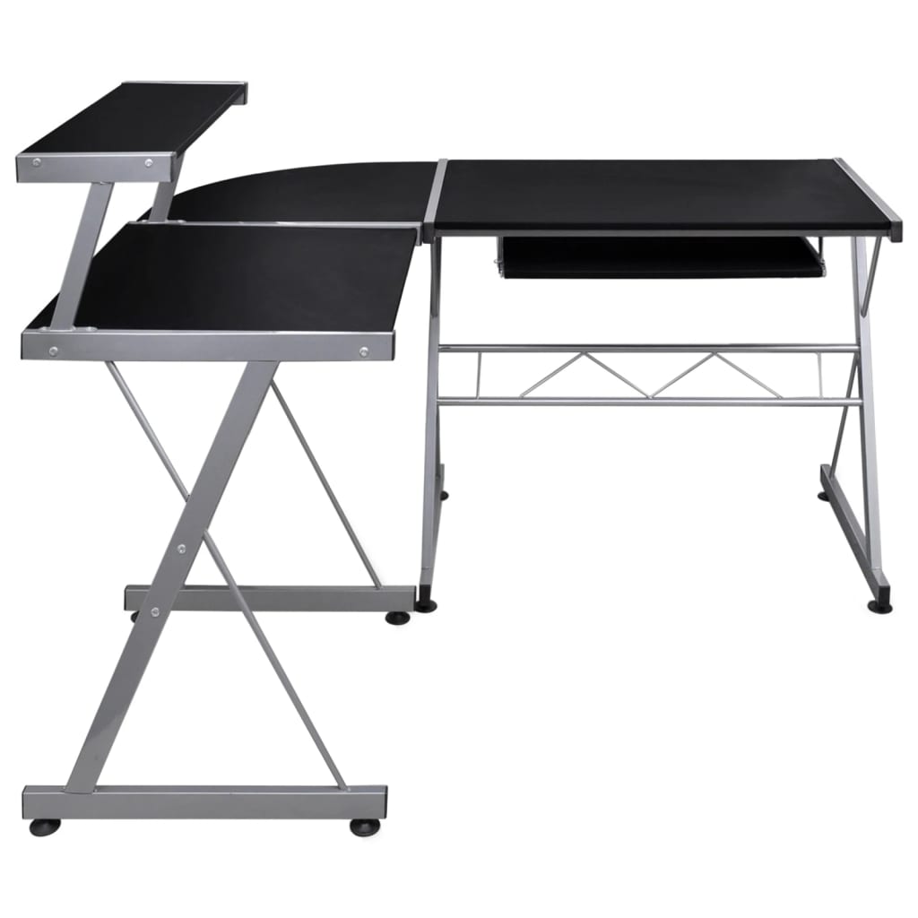 fekete szerelt fa sarok számítógépasztal 132 x 112 x 99 cm