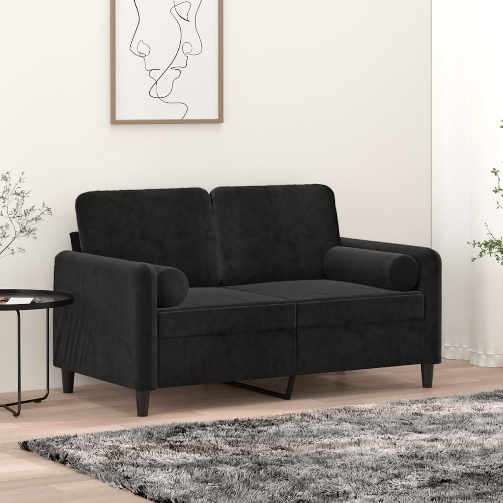 2 db fekete bársony díszpárna Ø15x50 cm