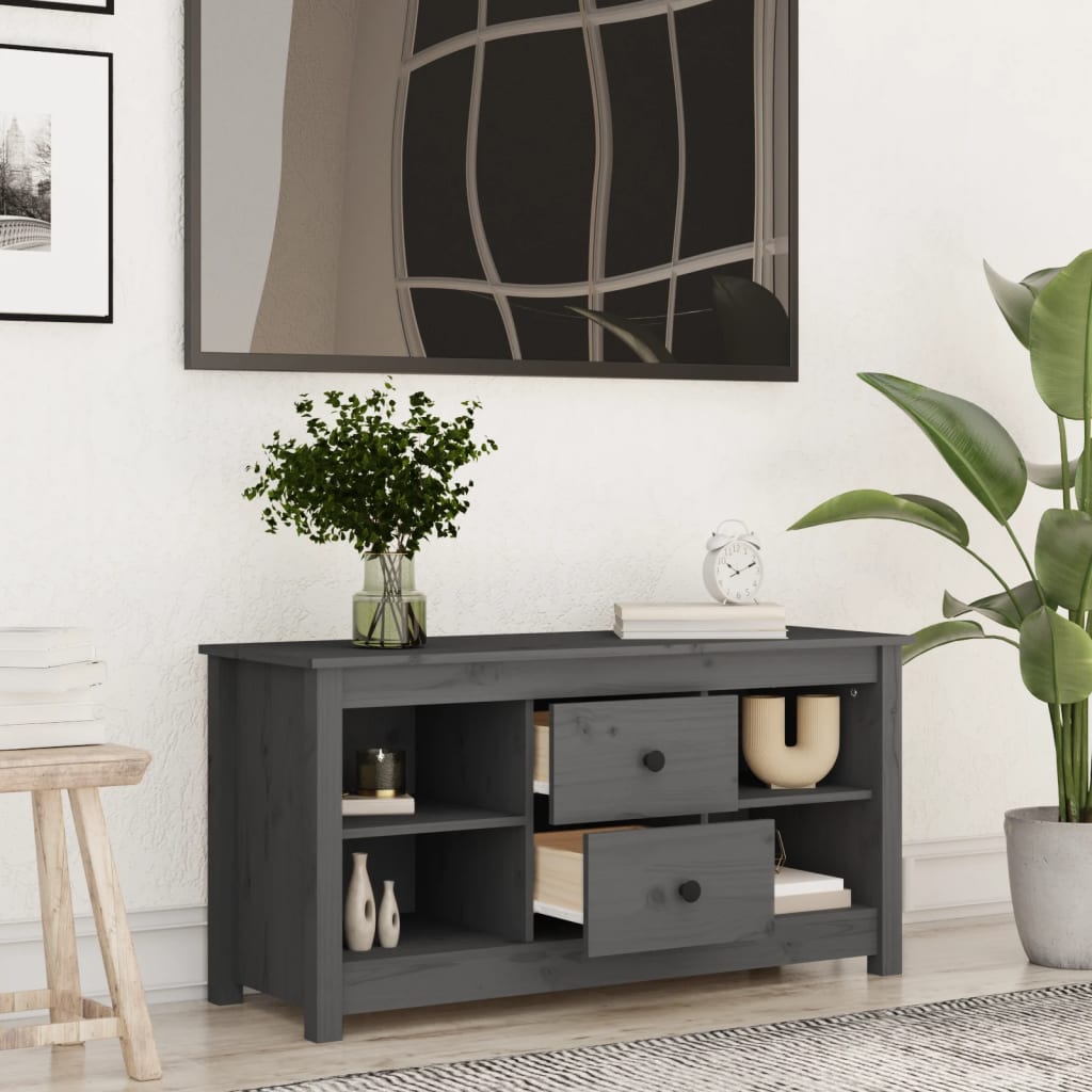 szürke tömör fenyőfa TV-szekrény 103 x 36,5 x 52 cm