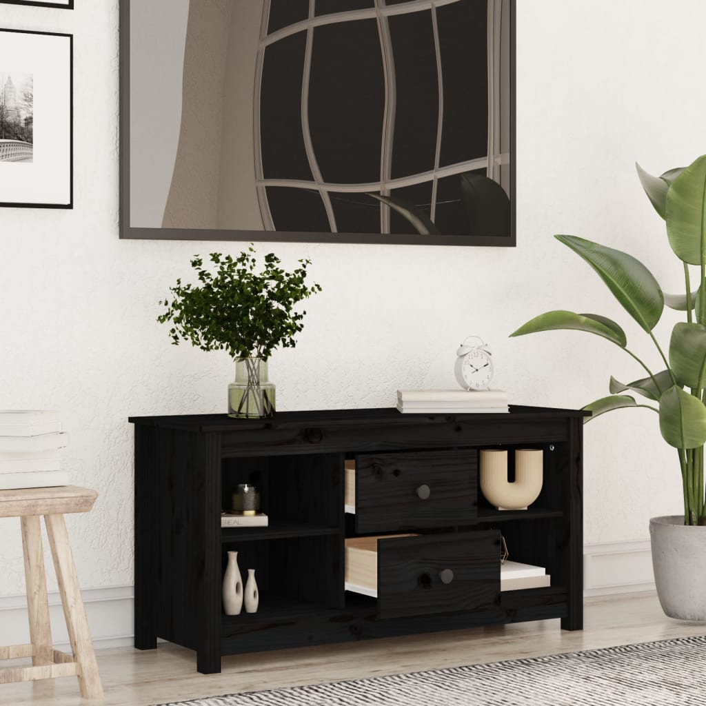 fekete tömör fenyőfa TV-szekrény 103 x 36,5 x 52 cm