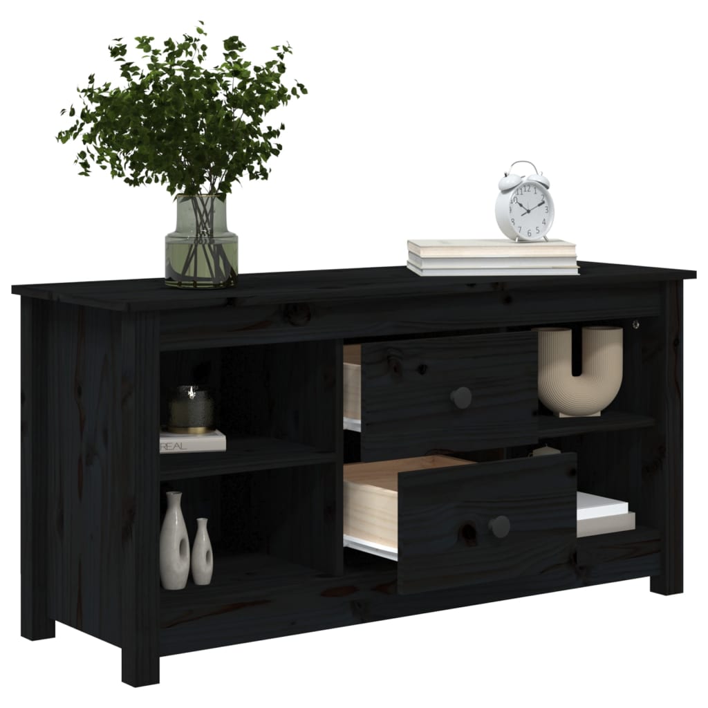 fekete tömör fenyőfa TV-szekrény 103 x 36,5 x 52 cm