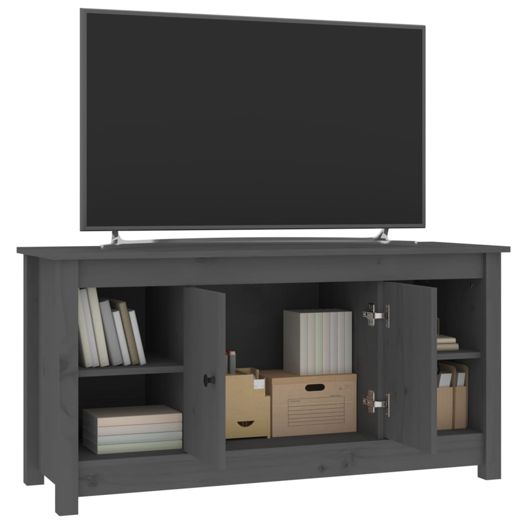 szürke tömör fenyőfa TV-szekrény 103 x 36,5 x 52 cm