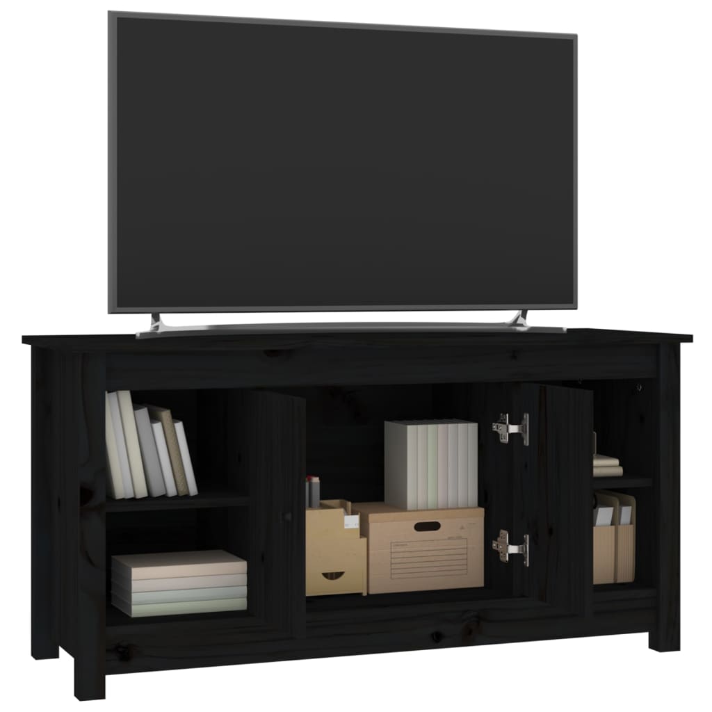 fekete tömör fenyőfa TV-szekrény 103 x 36,5 x 52 cm