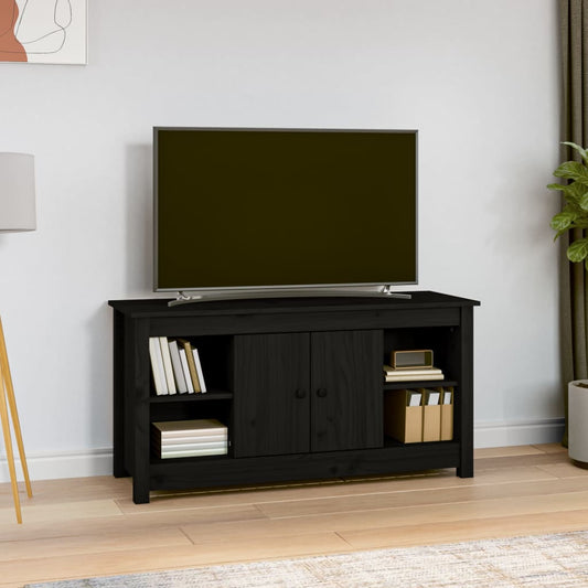 fekete tömör fenyőfa TV-szekrény 103 x 36,5 x 52 cm