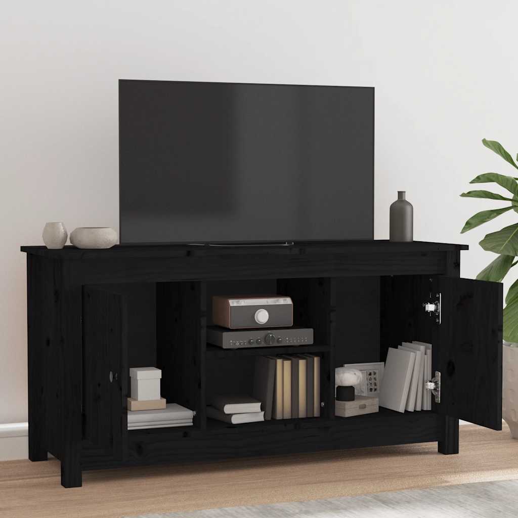 fekete tömör fenyőfa TV-szekrény 103 x 36,5 x 52 cm