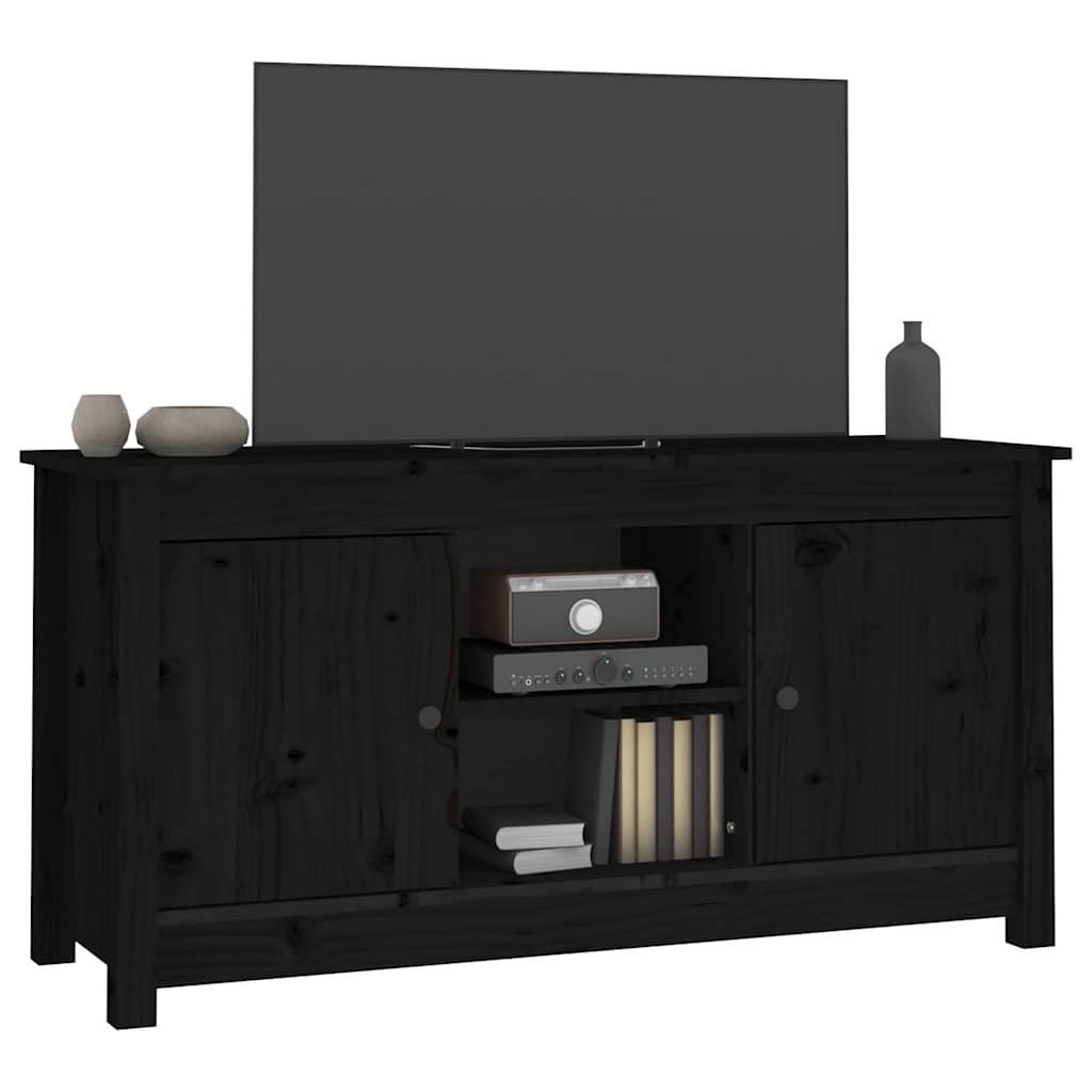 fekete tömör fenyőfa TV-szekrény 103 x 36,5 x 52 cm