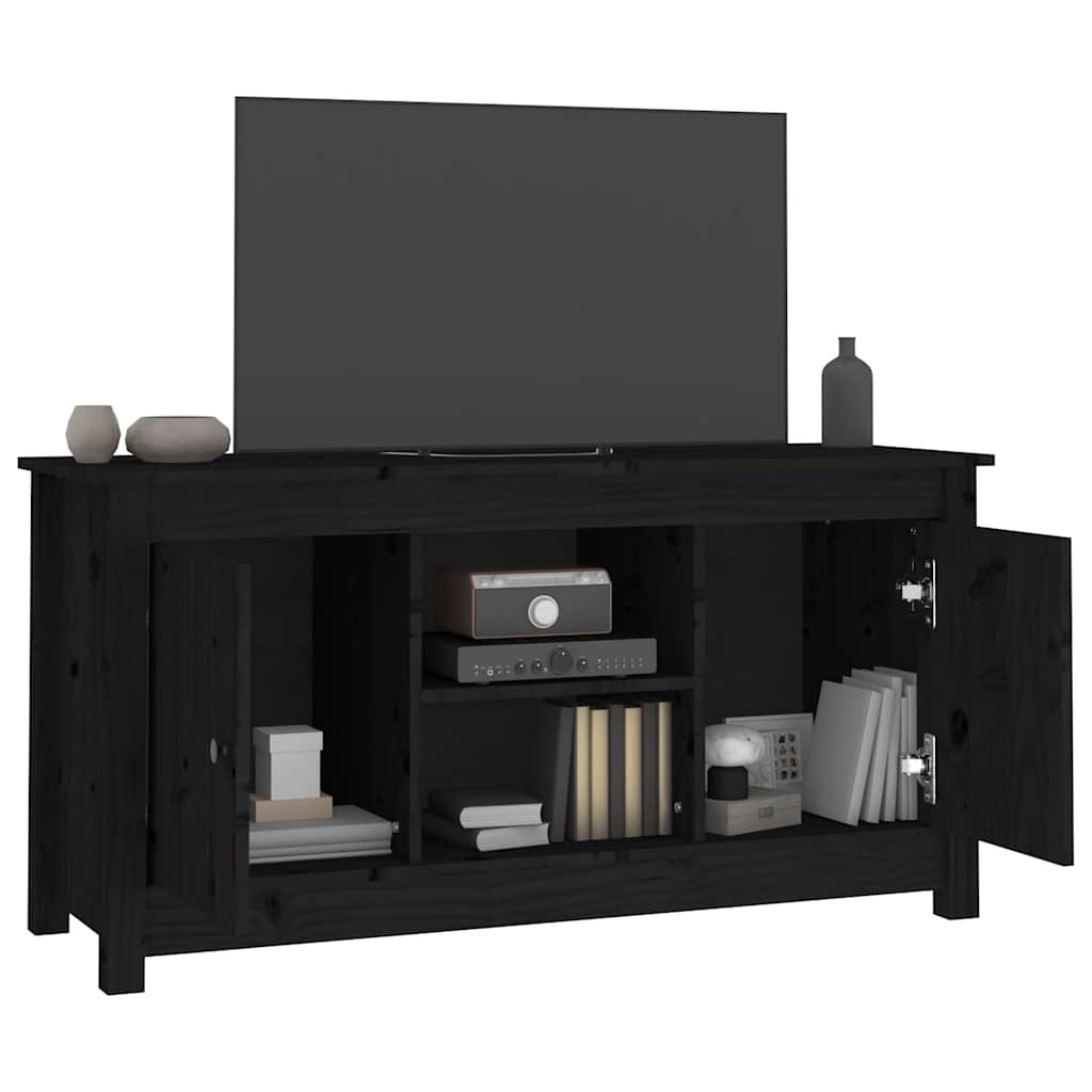 fekete tömör fenyőfa TV-szekrény 103 x 36,5 x 52 cm