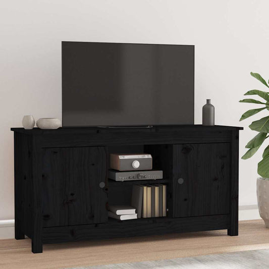 fekete tömör fenyőfa TV-szekrény 103 x 36,5 x 52 cm