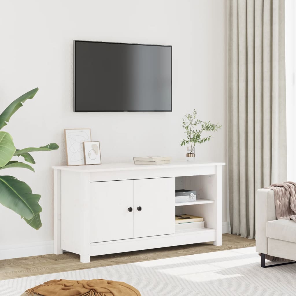 fehér tömör fenyőfa TV-szekrény 103 x 36,5 x 52 cm