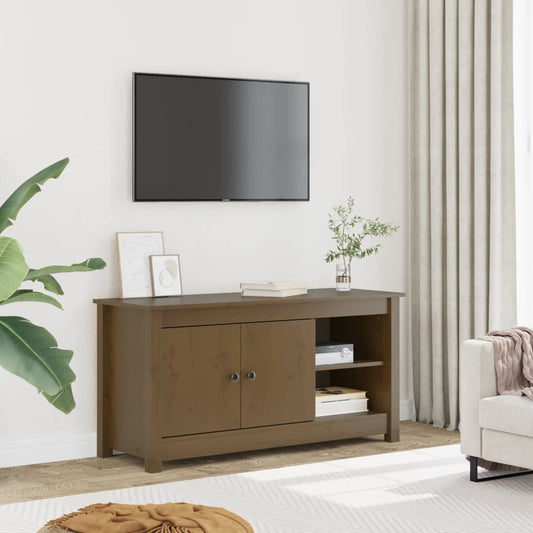 mézbarna tömör fenyőfa TV-szekrény 103 x 36,5 x 52 cm