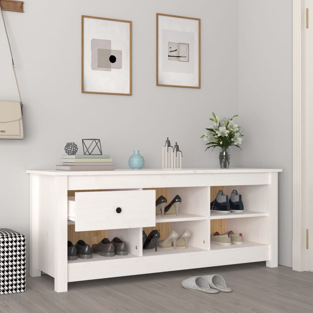 fehér tömör fenyőfa cipősszekrény 110 x 38 x 45,5 cm