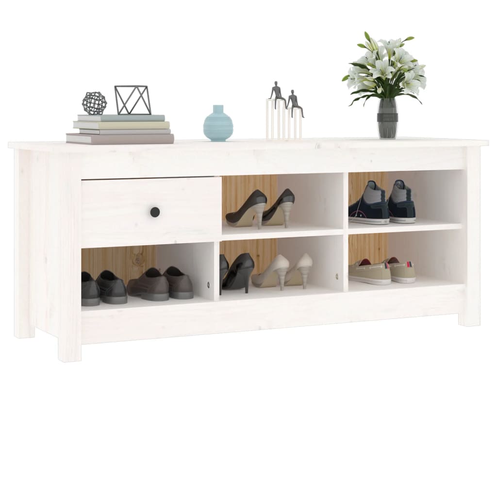 fehér tömör fenyőfa cipősszekrény 110 x 38 x 45,5 cm