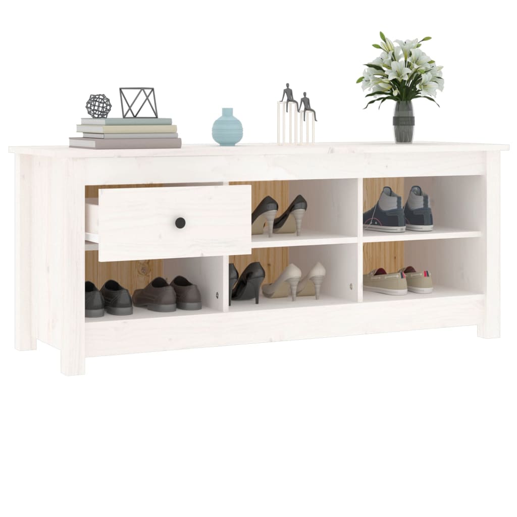 fehér tömör fenyőfa cipősszekrény 110 x 38 x 45,5 cm